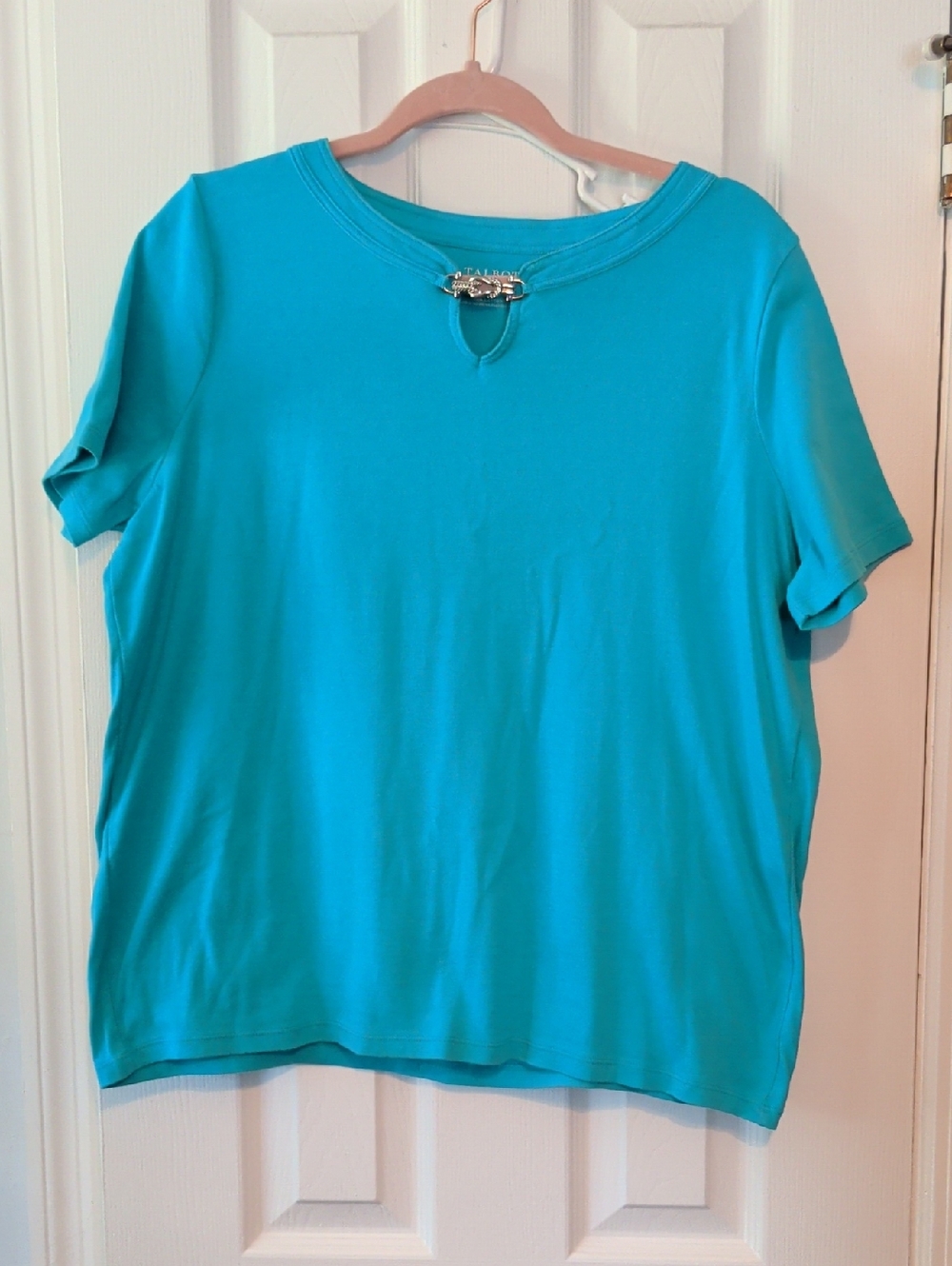 Talbots Turquoise Short Sleeve Top with Decorative Silver Accent